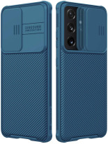 Луксозен твърд гръб със силиконова рамка Nillkin Cam Shield Pro за Samsung Galaxy S21 Ultra G998 син 